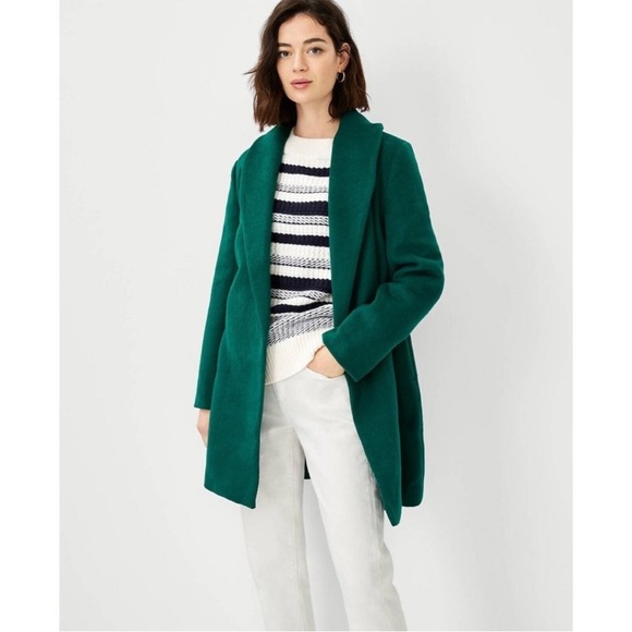 NEW Ann Taylor Shawl Collar Belted Wrap Coat in Fresh Evergreen SP - Picture 2 of 15